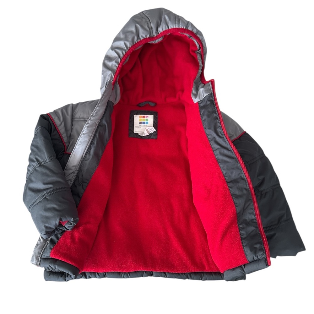 Healthtex Toddler Puffer Jacket 2T Gray Red Hooded Winter Coat
